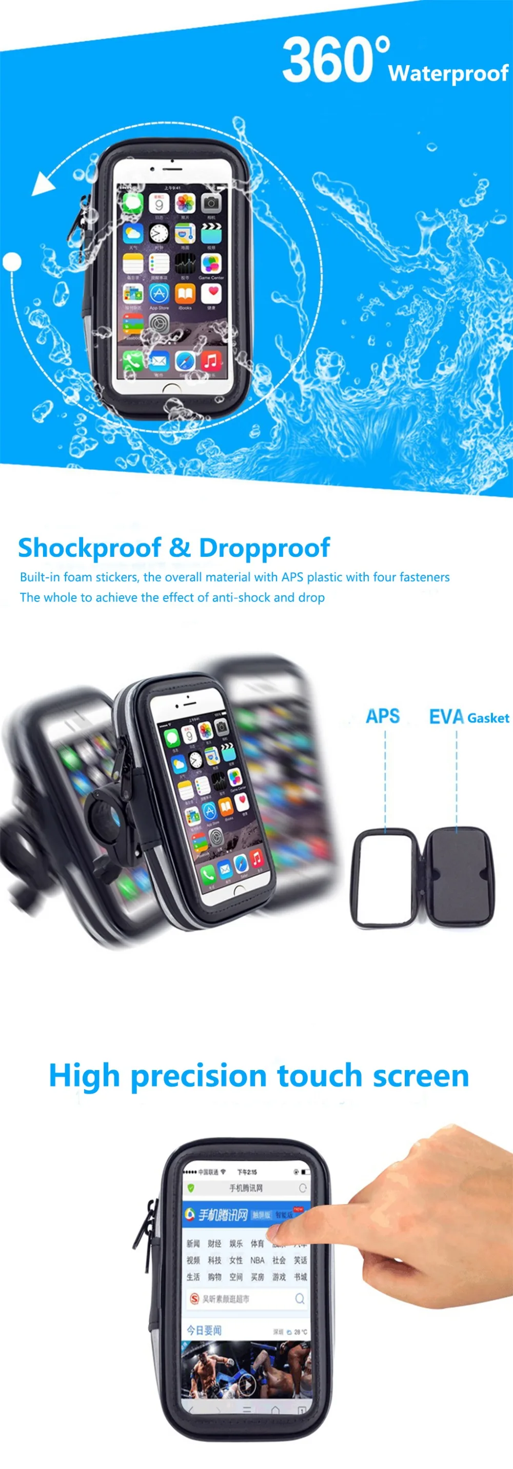 Универсальный держатель для телефона для мотоцикла, велосипеда, для iPhone 7, samsung, S8, TISKE, поддержка, подставка для мобильного телефона, водонепроницаемый чехол-сумка