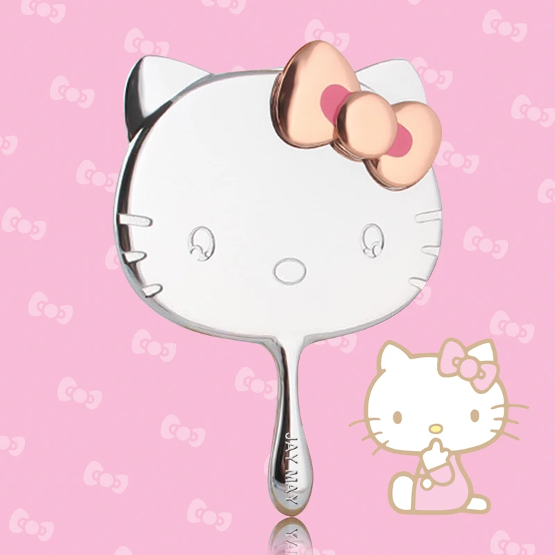 Silver Hello Kitty Metal Handle Makeup Mirror Mini Portable Magnifying