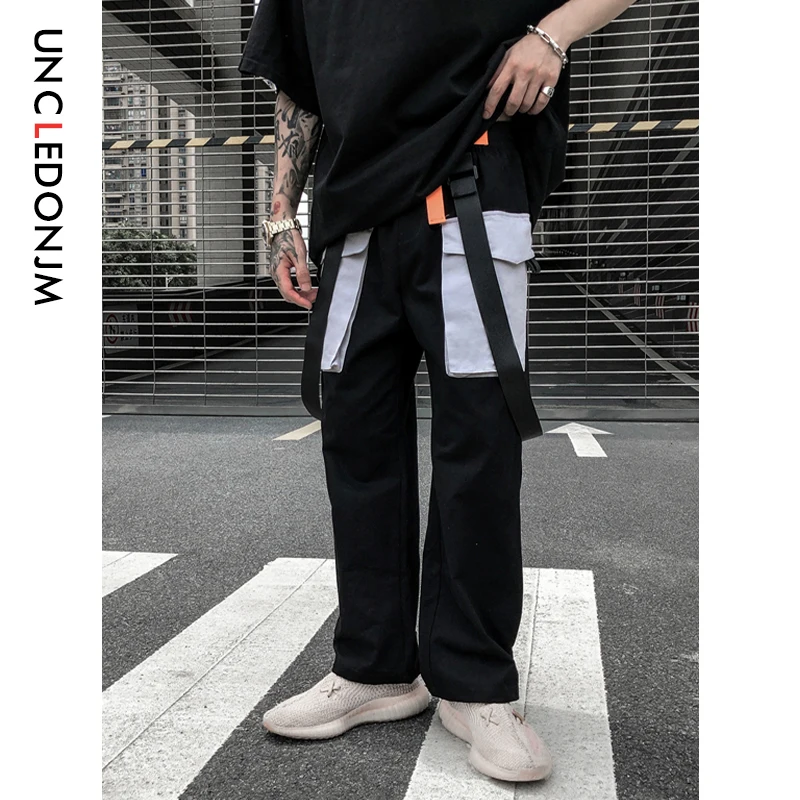 

UNCLEDONJM Ribbons Relax Style Cargo Pants Multi-pocket Hip Hop Sweat Pants Japanese Style Streetwear Trousers Sweatpants 544W