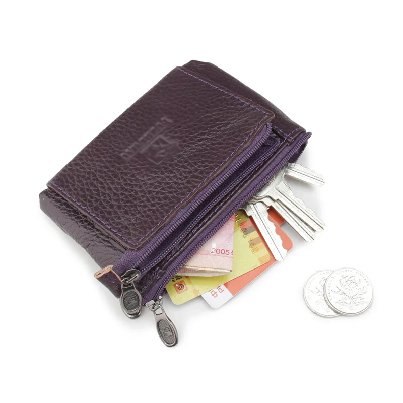 Солидный фиолетовый модный роскошный унисекс кошелек для монет, натуральная кожа, маленький мешочек, двойная молния, Женский кошелек для ключей(на заказ