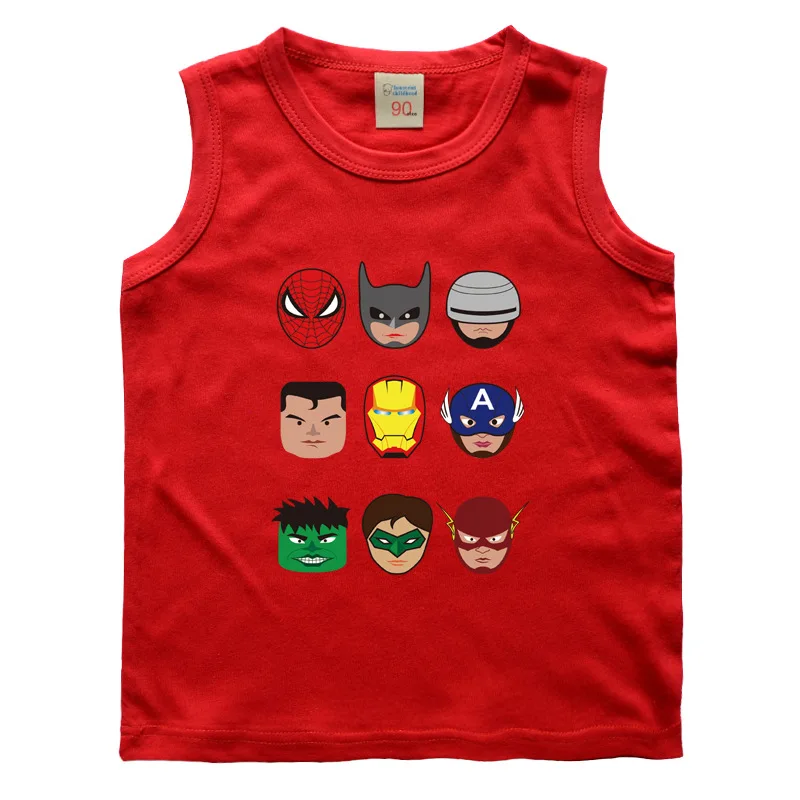 Новые хлопковые футболки без рукавов с изображением Бэтмена, Человека-паука, Железного человека, Халка, Тора, 10 цветов Детский жилет для мальчиков и девочек - Цвет: red