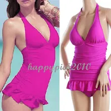 Women’s One-piece Halter Ruffle Bottom Swimwear Swimsuit Bathing Suit Beach