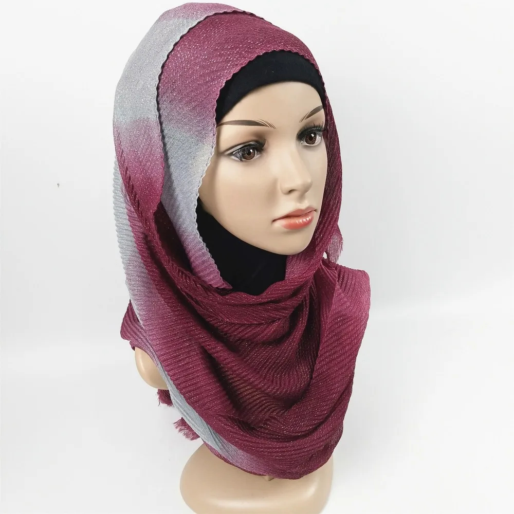 Crinkle хиджаб шарфы для женщин Омбре блестящая Дамская шаль с блестящей крошкой повязка на голову 10 шт 1 лот