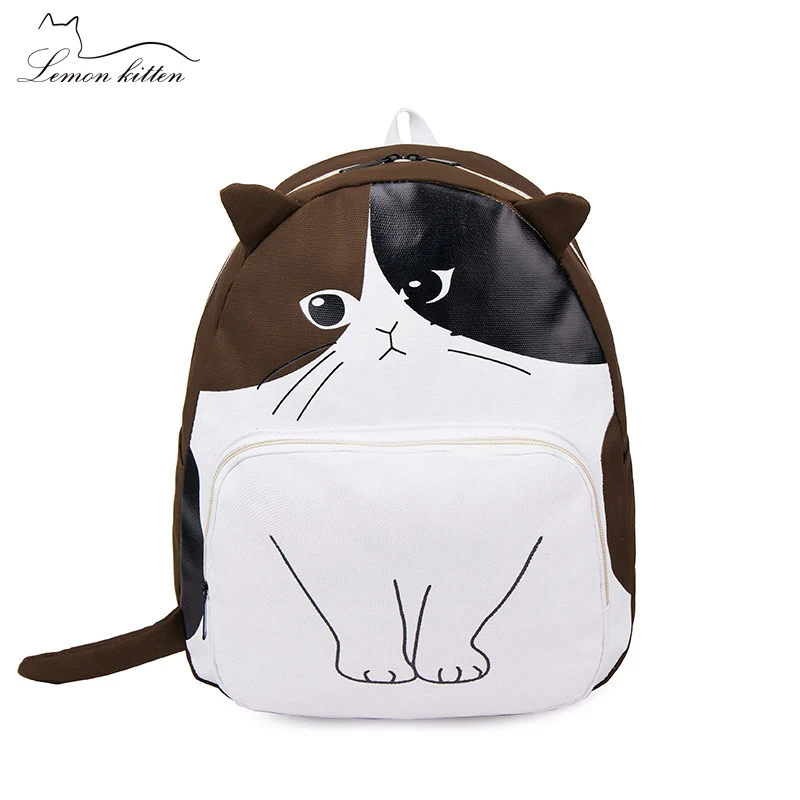 Funny Cartoon Cat Women Backpack Canvas Cute Cat Backpack Female ...