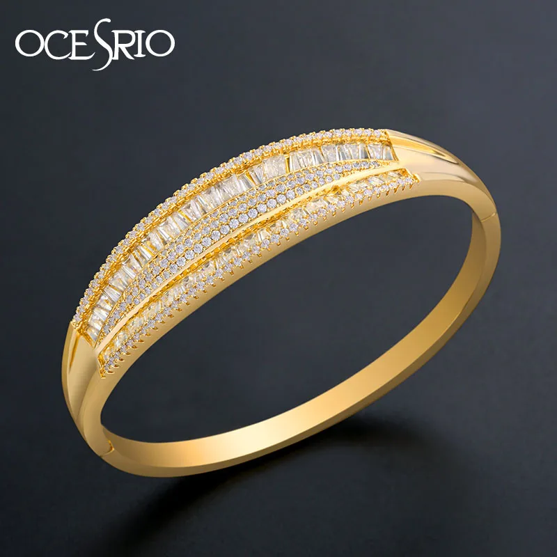 

OCESRIO Luxury Brand Gold Bangles Bracelets for women Copper CZ Cubic Zirconia Cuff Bracelet Gold Women luxury jewelry brt-b34