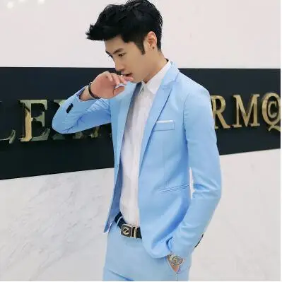 Новинка, Мужской Блейзер, мужской повседневный приталенный костюм, пальто и пуховики TERNO Masculino для мужчин, Повседневная Корейская куртка - Цвет: Sky blue