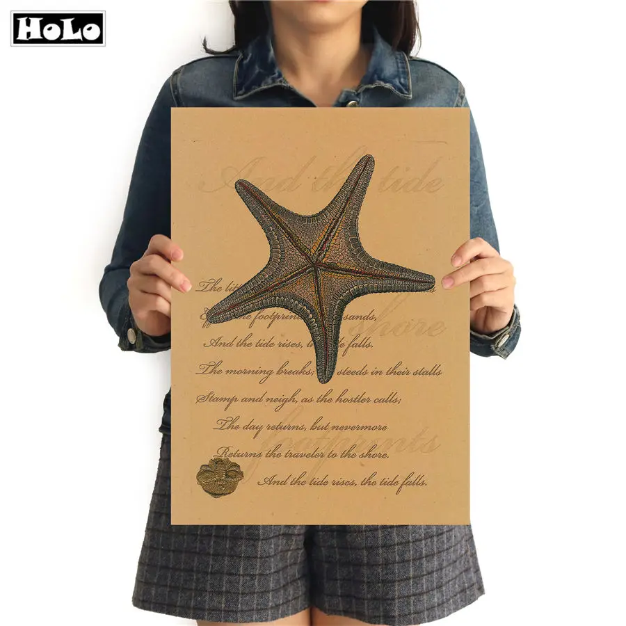 

Starfish Vintage Poster Abstract retro painting Krafts paper art Wall Picture Home Living Room bedroom Cafe Bar Decor 42x30cm