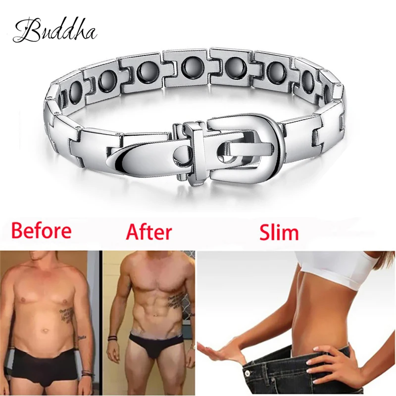 Для женщин потери веса Магнитный био энергии для мужчин Однорядный здоровья магнитный Серебряный турмалиновый браслет ювелирные изделия для похудения продукт