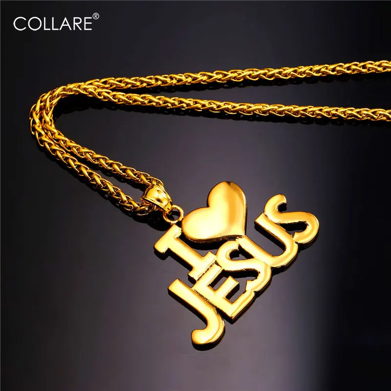 Collare Jesus Pieces Necklaces & Pendants Gold Color Stainless Steel 'I