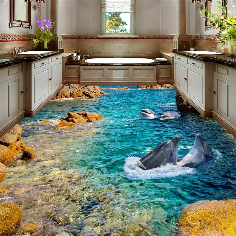 

beibehang Dolphin Sea custom murals Sea wall papers home decor 3d flooring floor photo wallpaper for walls 3 d papel wall