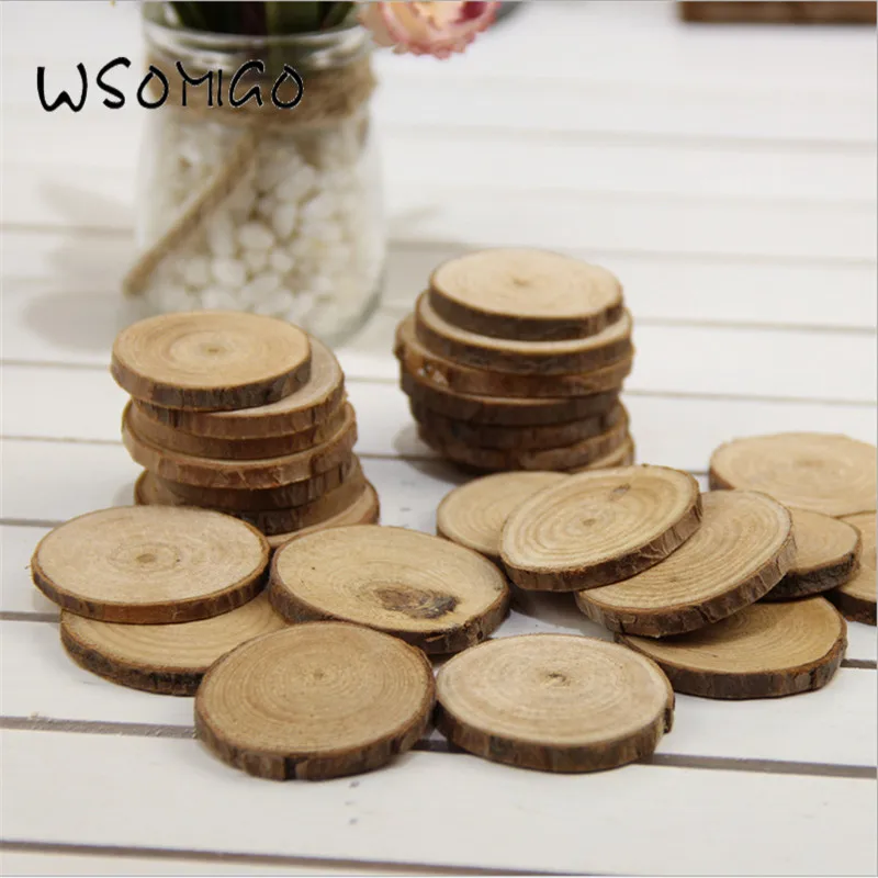 

50PCS 1.5-2.5cm Mini Round Wood Chips DIY Party Decor Photograph Props Landscape Supplies Wedding Decoration Home Baby Shower-B