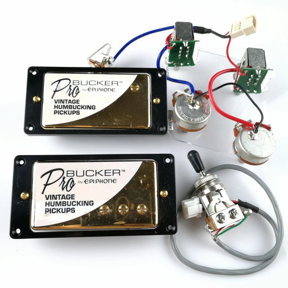 US $26.00 1 Set Genuine Epi LP Standard PRO Electric Guitar Alnico Humbucker Pickup NickelGold Cover With Wiring Harness