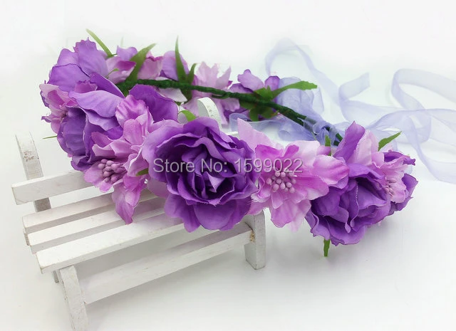 Couronne de tête de fille à fleur violette réglable, bricolage, accessoires  de cheveux de mariée romantique, bord de mer, plage, décoration de mariage,  couvre chef moelleux | AliExpress