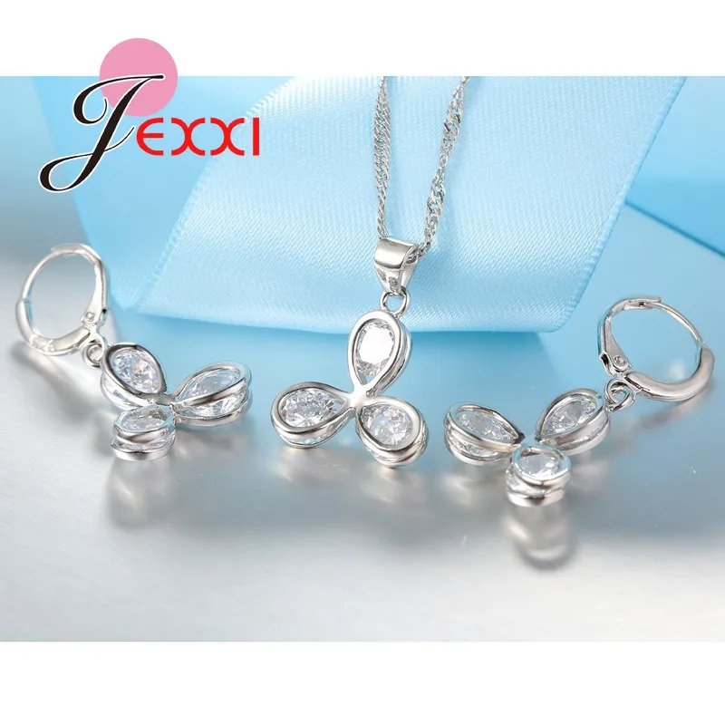 Persönlichkeit Design 925 Sterling Silber Drei Blätter Anhänger Halskette Ohrringe für Frauen Brincos Bijoux Schmuck Sets