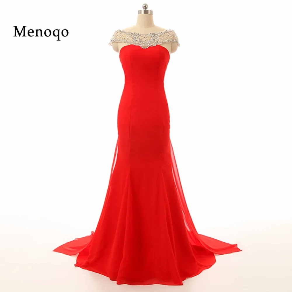 

Vestidos de festa Real Photo Red Mermaid Cap sleeve Beaded Chiffon Watteau train Special Occasion Elegant long prom dresses 2019