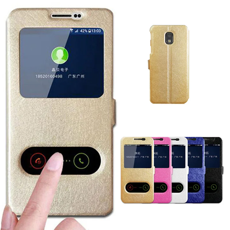 

For Samsung J3 2017 Case Quick View Window PU Leather Flip Stand Case For Samsung Galaxy J3 2017 SM-J330F Cover Phone Cases 5.0