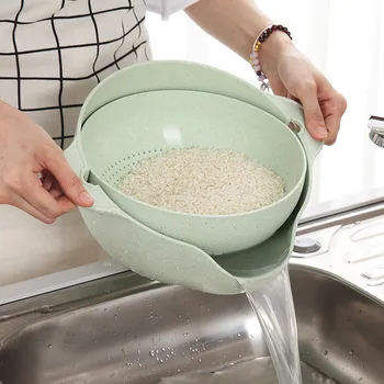 

Wheat Straw Rice Porridge Double Drain Basin Washing Basket Tao Rice Basket Drain Basket Washing Rice Basket