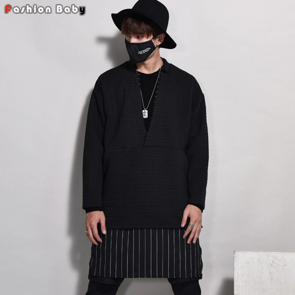 Men's Striped Extended Brand Sweatshirt Autumn Unique V neck Fashion