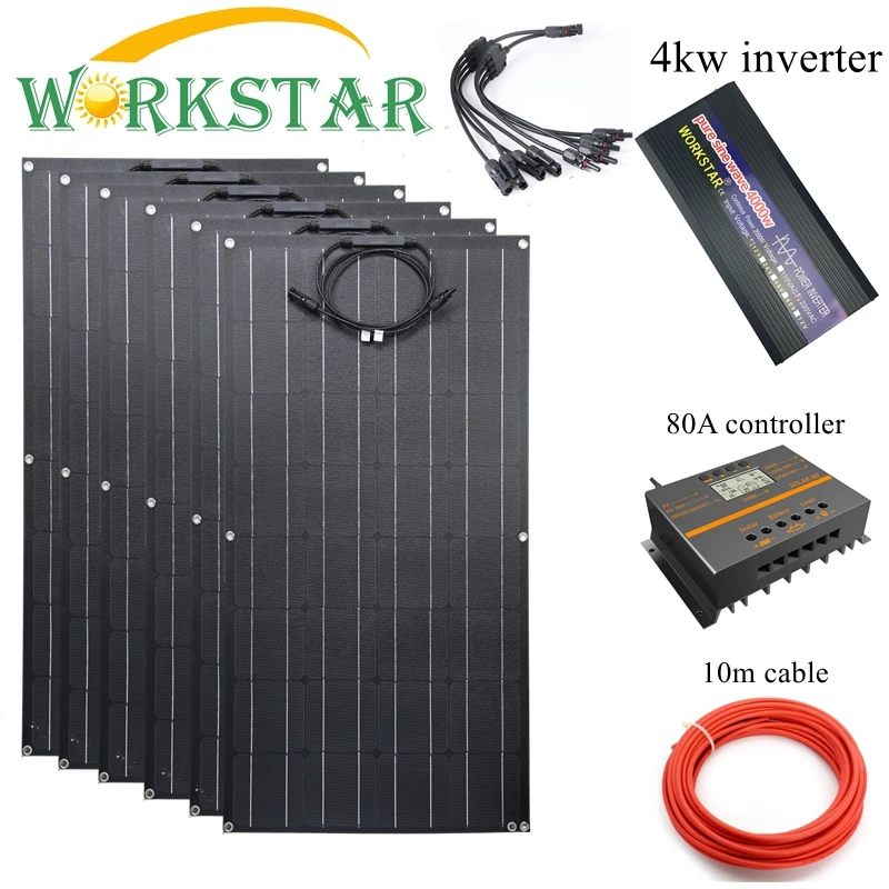 Workstar 6x100 Вт Гибкая солнечная панель ETFE 12 В солнечное зарядное устройство 600