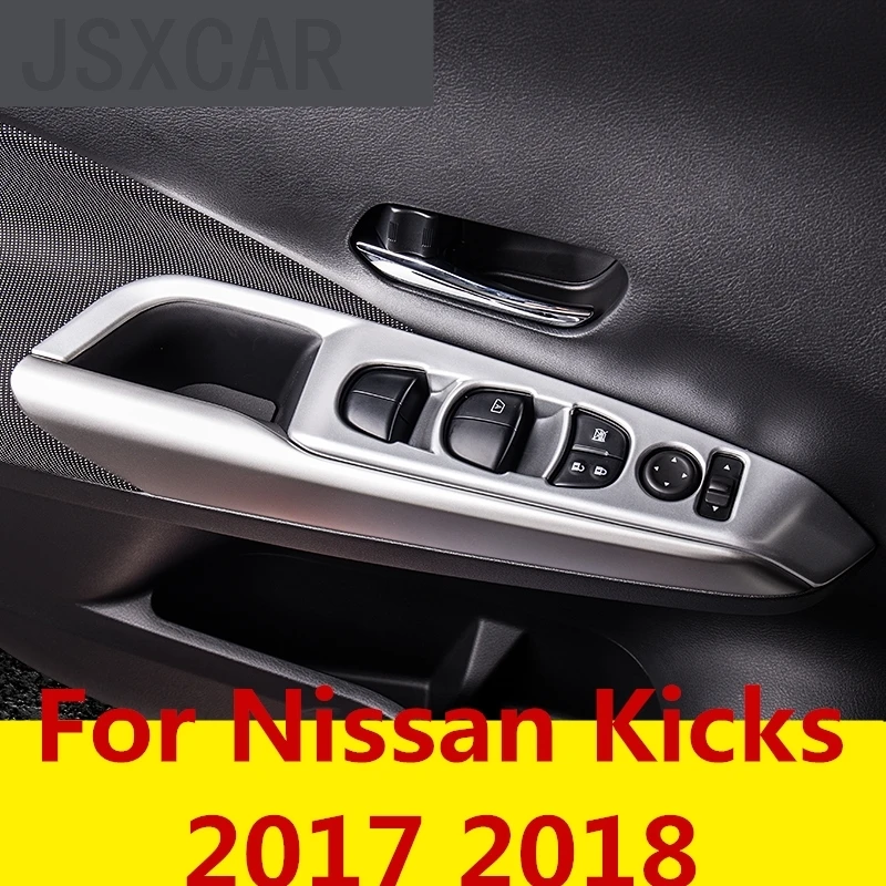 

Car window glass switch button Decorative sticker sequins Door armrest decorative frame For Nissan Kicks 2017 2018