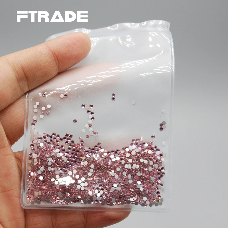 

High Quality SS3-SS30 Light Pink Color 3D Nail Art Glass Crystal Non Hotfix Rhinestones Flatback Strass Stones