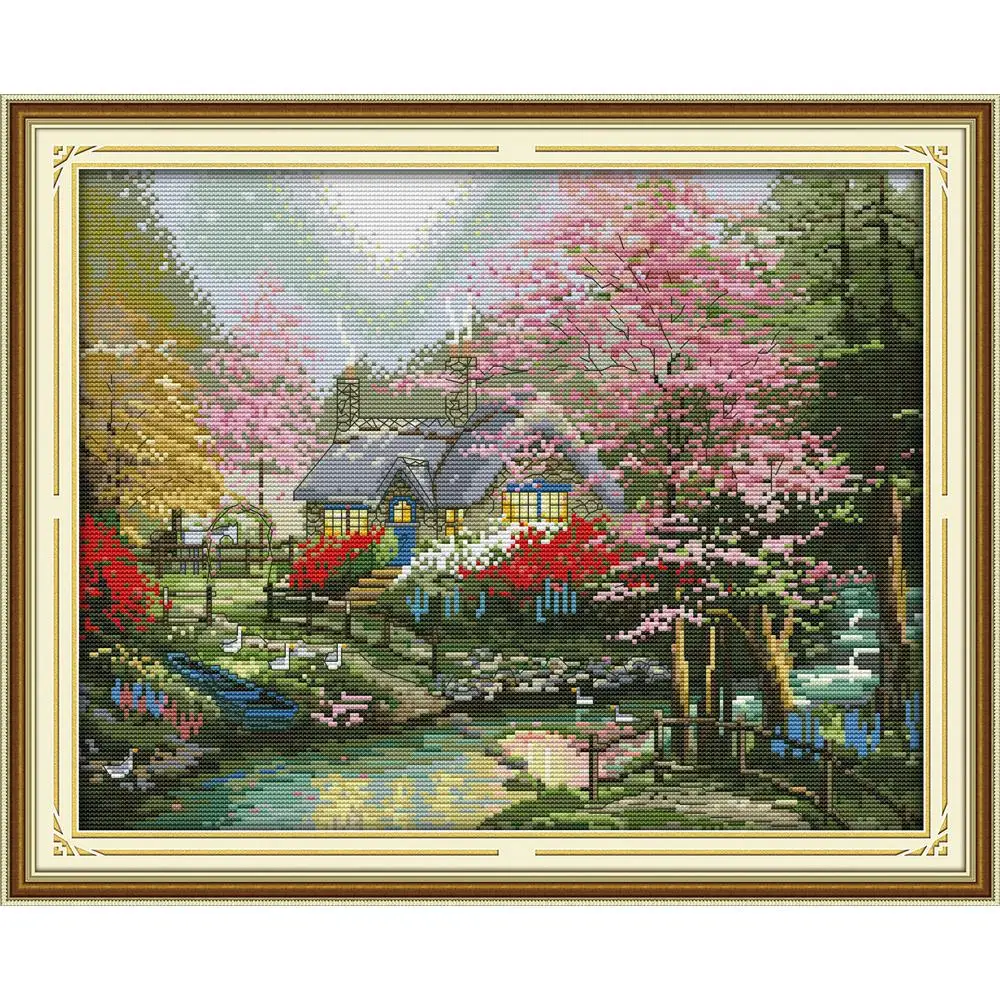 

Everlasting love The stream side cottage Chinese cross stitch kits Ecological cotton stamped DIY Christmas decorations for home