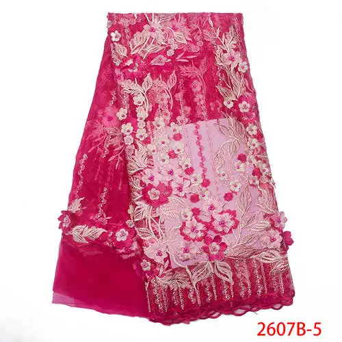 

New Design Bridal Lace Fabric Beaded Embroidery Flower Embroidery Fabric Latest French Lace Handmade Embroidery Lace QF2607B-5