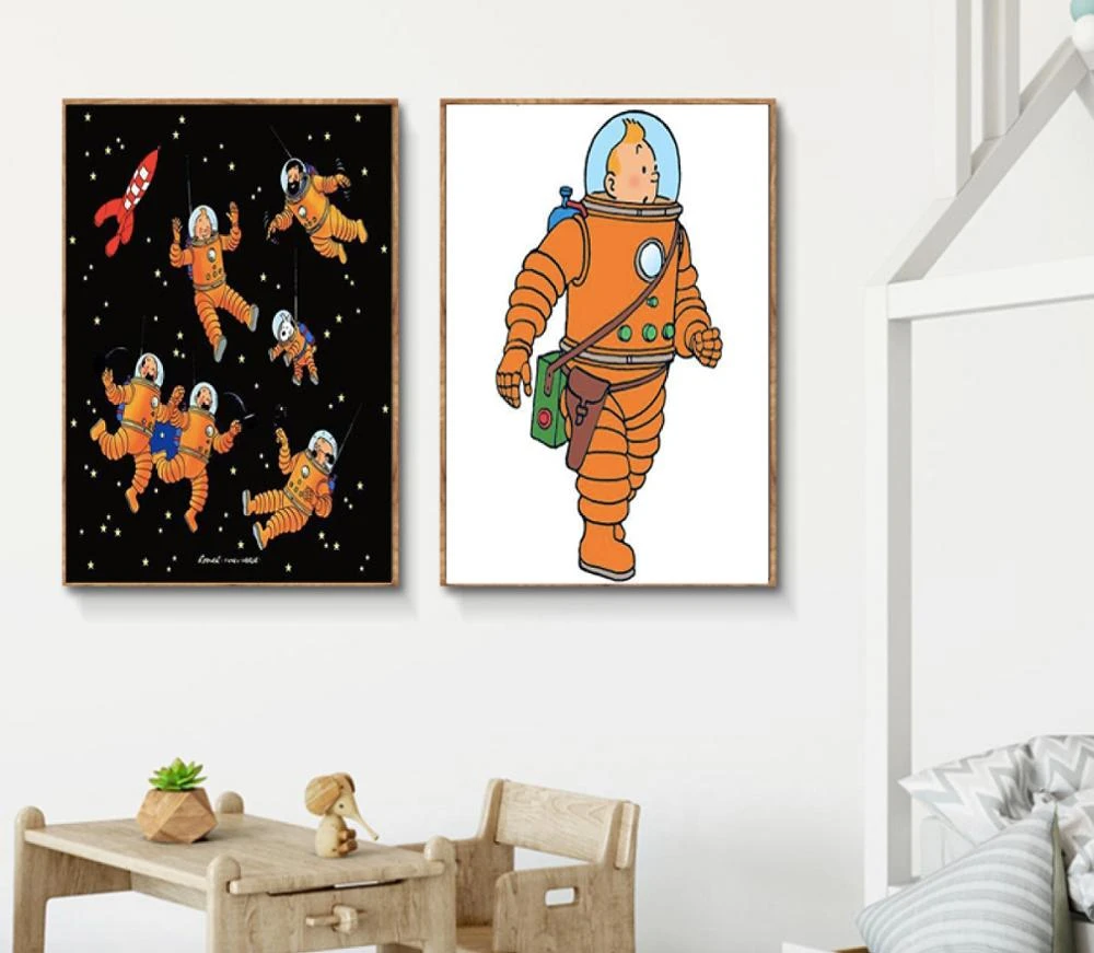 タンタンの冒険飛行士宇宙遊泳ポスターレトロポスターキャンバス絵画diy壁紙ポスターホームギフトの装飾 Paper Poster Home Decorhome Wall Decor Aliexpress