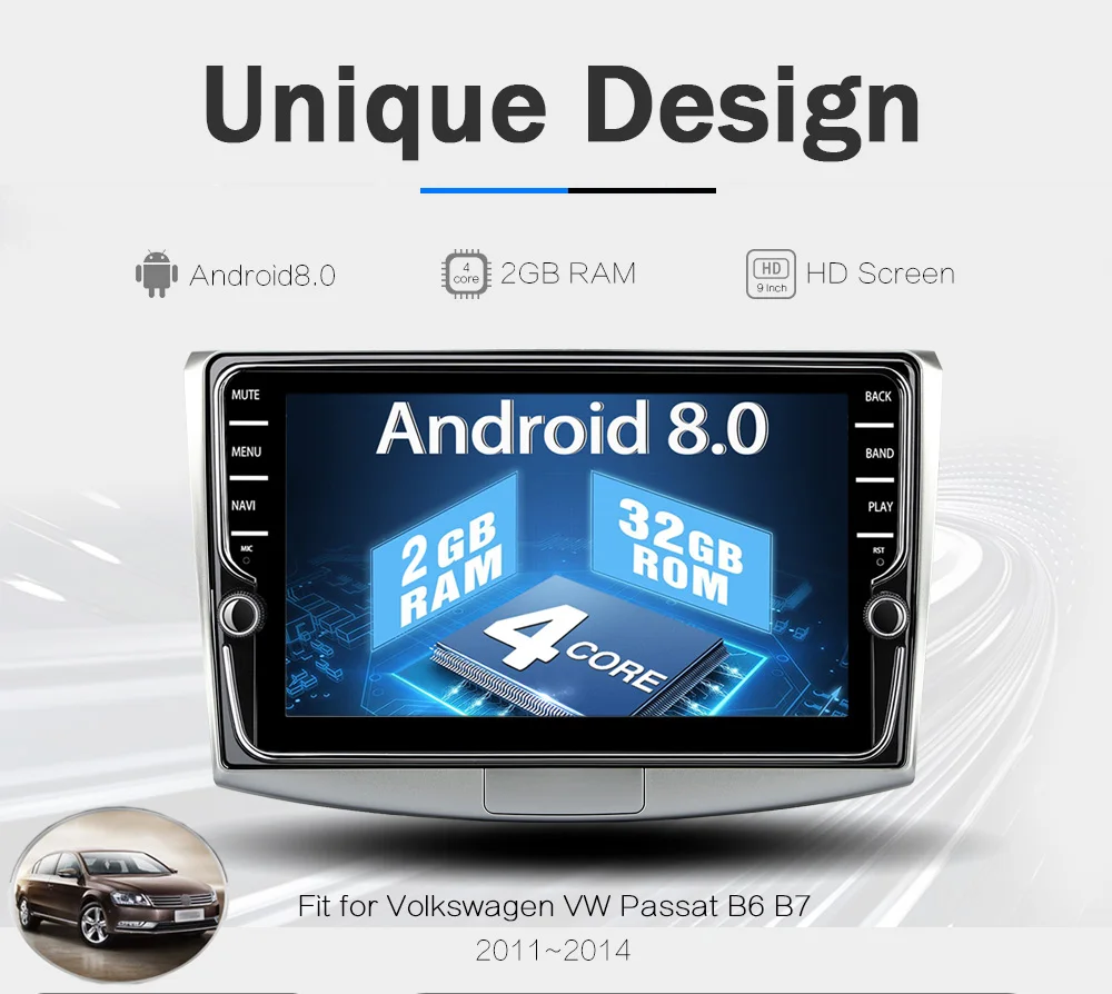Sale FUNROVER 2G RAM 9" Android 8.0 Car dvd multimedia stereo for Volkswagen VW Passat B6 B7 CC Magotan 2011-2014 GPS navi autoradio 1