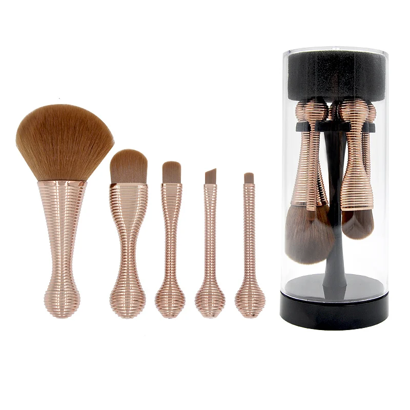 5pcs Rose Gold Brush Makeup Brushes Set Professional With Holder Contour Concealer Blush Eye Shadow Eyebrow Cosmetic | Красота и