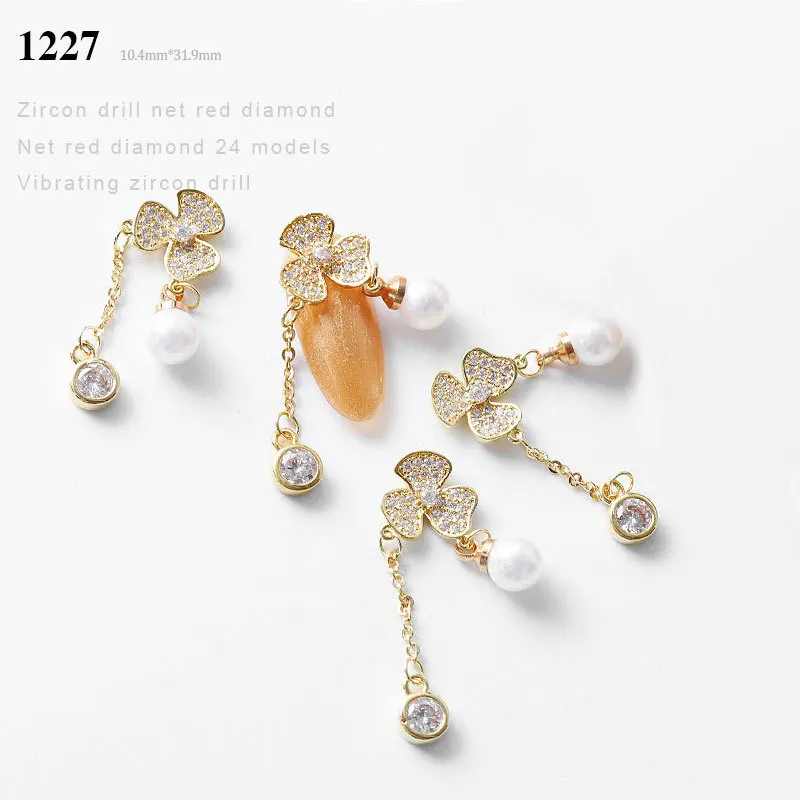 3D Nail Art Decoration Zircon Nails Rhinestone Tassel/Heart/Wing/Chain Nails Jewelry Top-level Long Nail Charms Ornaments - Цвет: S04284