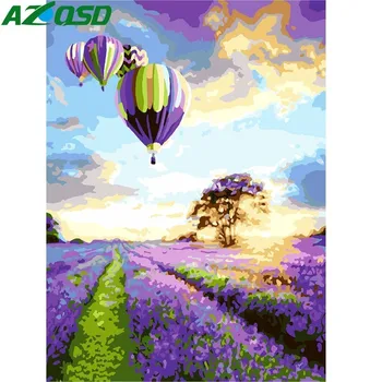 

AZQSD Oil Painting Hot Air Balloon Pictures By Numbers Frameless DIY On Canvas Wall Lavender Pictures Wall Art Home Decoration