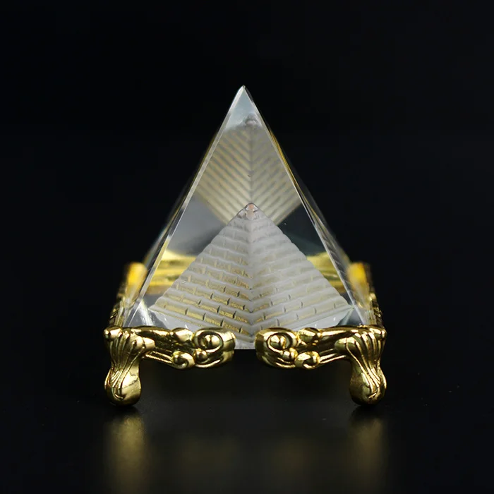 Высокое качество Кристалл Стекло полый Пирамида металлическая основа пресс-папье фэн-шуй статуэтка ремесла домашний офис Декор - Цвет: golden