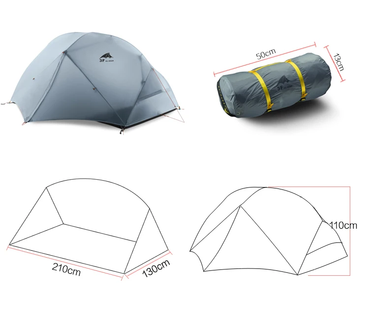 3F UL GEAR 2 человека палатка для кемпинга 210T / 15D силиконовая ткань двухслойная