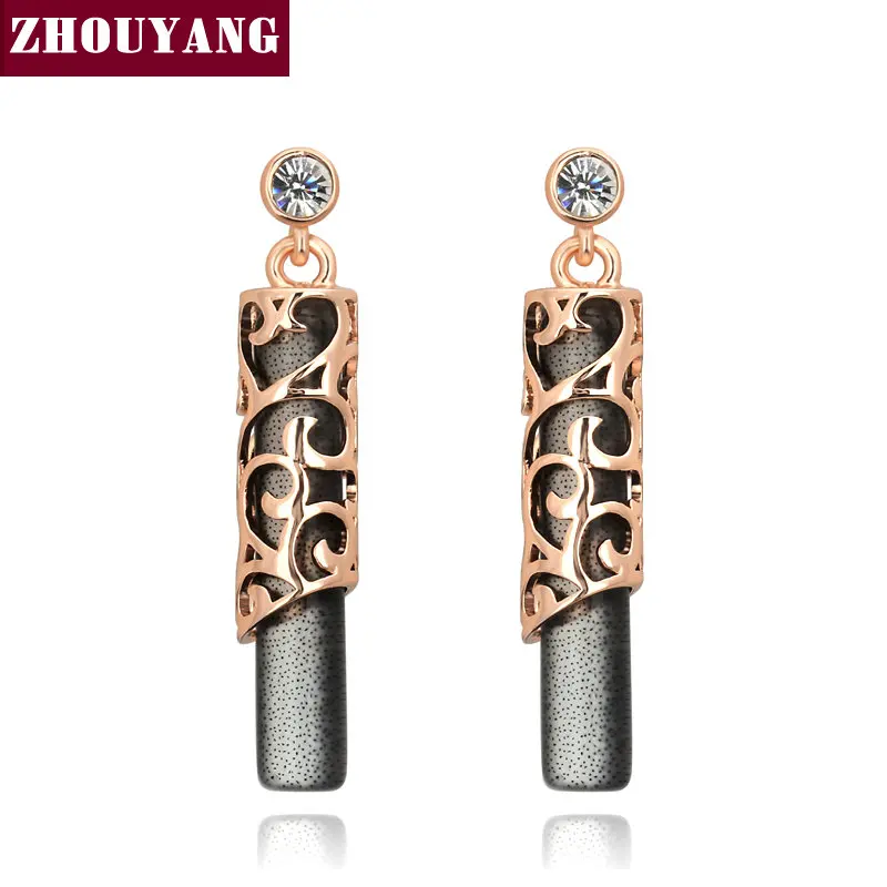 

Top Quality Black Noble Fashion Stud Earring Rose Gold Color Jewelry Austrian Crystal ZYE696 ZYE695