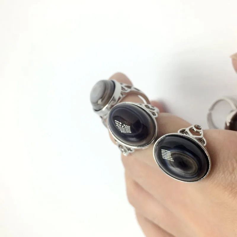 The oval 1PCS Мужское кольцо в готическом стиле с шаром от сглаза, кольцо из оникса, ювелирный подарок на палец, кольца из нержавеющей стали, мужские Модные ювелирные изделия - Цвет основного камня: The oval 1PCS