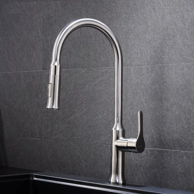 Best Quality High quality Lead-Free  Single Lever Pull-down Kitchen Faucet With Dual-function pull-down spray head Stainless Steel Finish 
