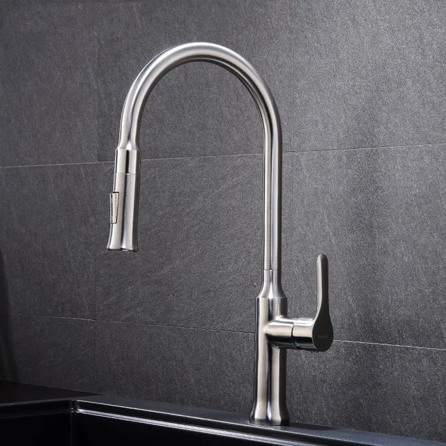 Best Quality High quality Lead-Free Single Lever Pull-down Kitchen Faucet With Dual-function pull-down spray head Stainless Steel Finish Best Quality High quality Lead-Free Single Lever Pull-down Kitchen Faucet With Dual-function pull-down spray head Stainless Steel Finish