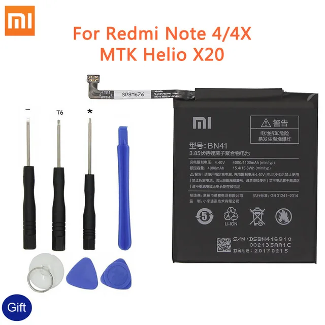 Для спортивной камеры Xiao mi BN43 телефон Батарея для Xiaomi Redmi Note 4 4X3 Pro 3S 3X 4X mi 5 BN41 BM22 BM46 BM47 замена батареи - Цвет: BN41