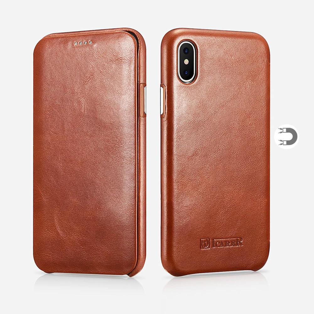 

icarer for iPhone X Case Genuine Leather Wallet Case for iPhone X XS Apple Curve Edge Flip Folio Magnetic Cover Protective Shell
