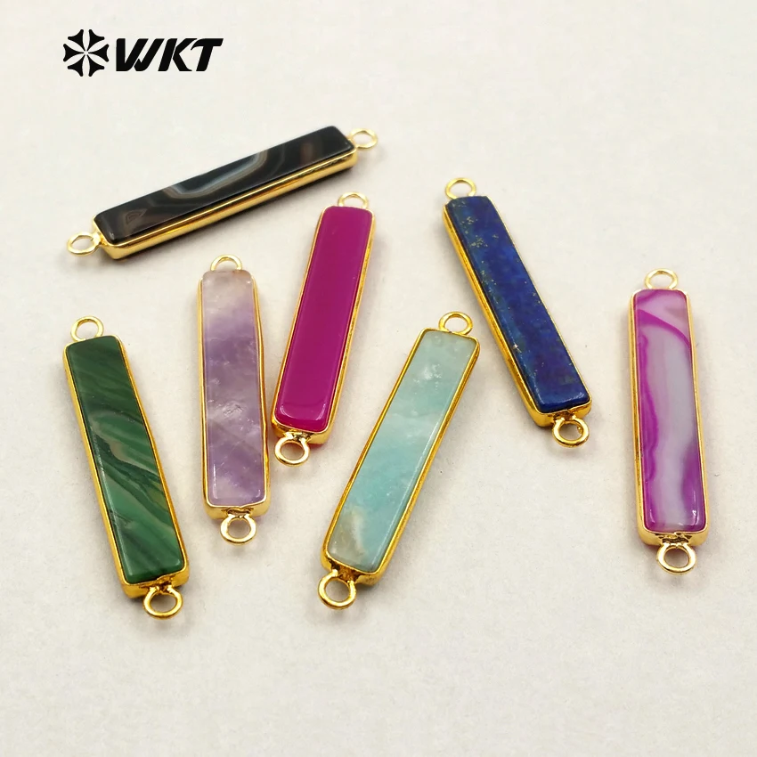 

WT-C223 WKT Natural Stone Connector Multi Color Recangle Connector With Gold Trim Stone Connector For Jewelry Making Findings
