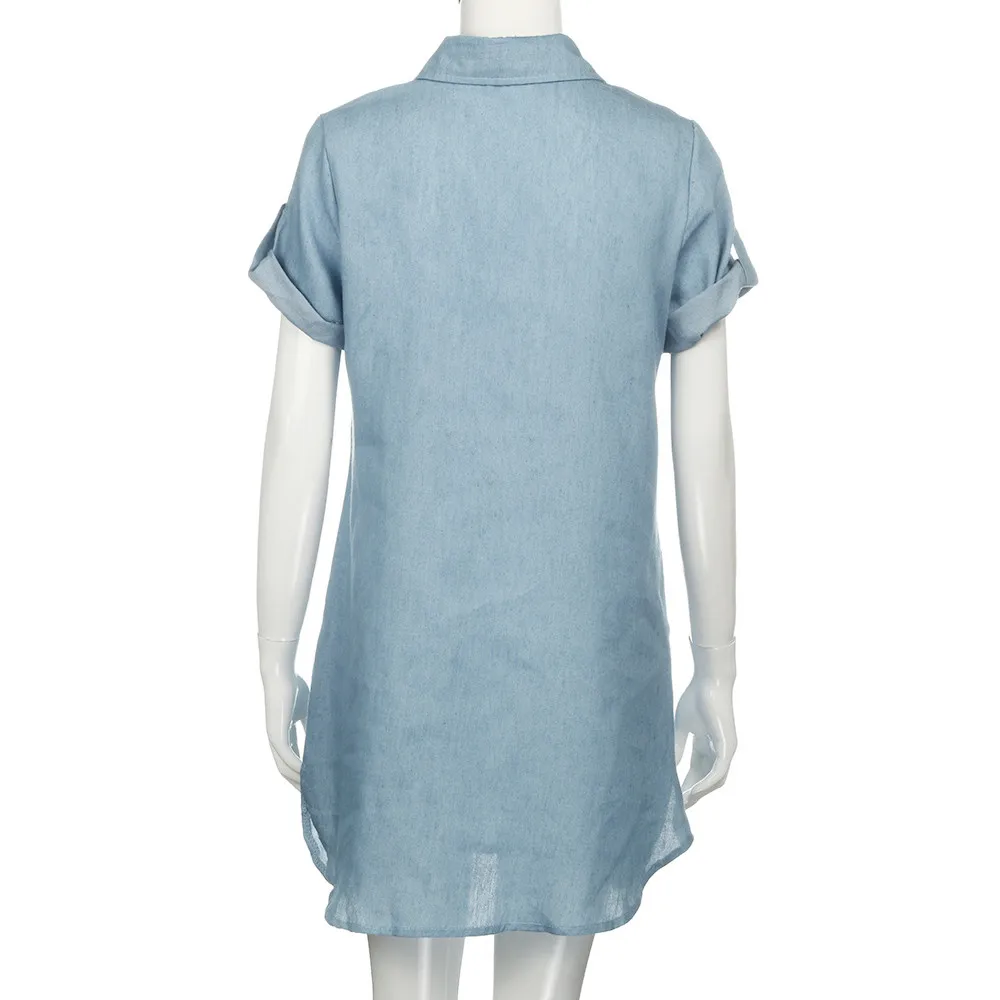2019 New Solid Denim Dress Summer Hot Sale Women Fashion Lady Casual Office Jeans Mini Dress Short Sleeve Loose Party Clothes