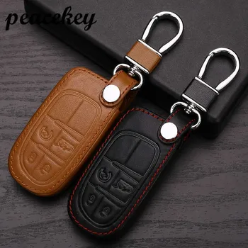 

Peacekey Leather Car Keychain Key Case Cover For Fiat fo Jeep Grand Cherokee Compass Patriot Dodge Journey Chrysler 300C Car Key