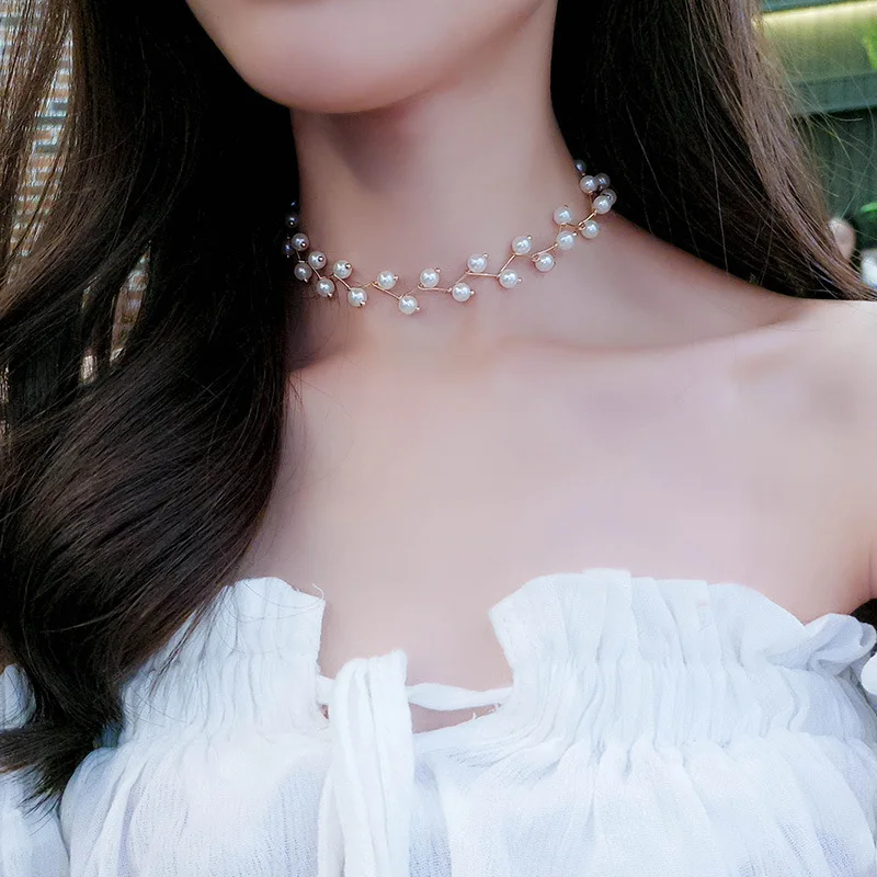 Fashion Multilayer Chain Imitation Pearl Necklaces Newest Irregular Women Wedding Bride Gold Necklace Jewelry Accessories Gift