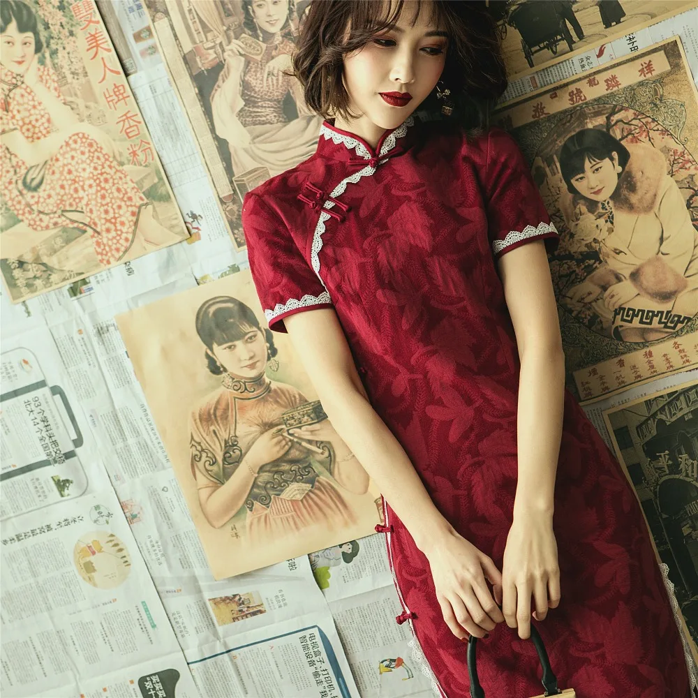 Винтаж короткий рукав леди девушка тонкий qipao Cheongsam платья