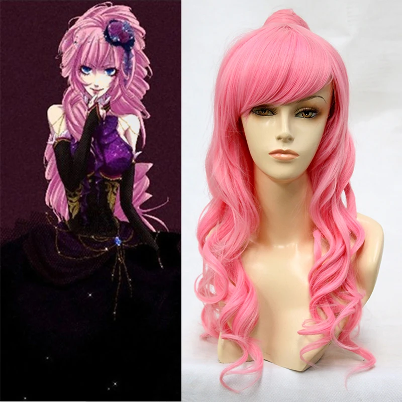 

Vocaloid Megurine Luka Cosplay Wig Pink Wavy Long Anime Synthetic Hair One Ponytail Anime Heat Resistant Synthetic Hair
