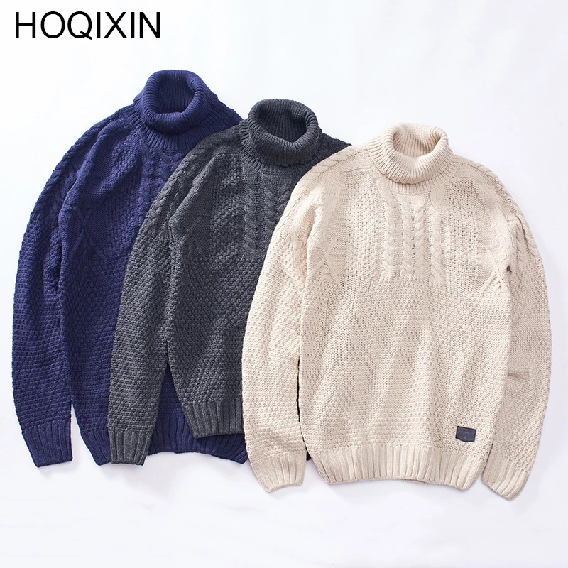Best Price HOQIXIN 2019 New Brand Sweater Men Turtleneck Solid Slim Fit Knitting Mens Sweaters Male Autumn Fashion Casual Tops Hots 013#
