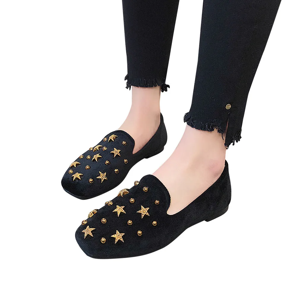 

2018 Flat Shoes Women Spring Autumn Slip-on Fashion Rivet Female Shoes Sexy Party Suede Lazy Woman One Single Ladies Flats
