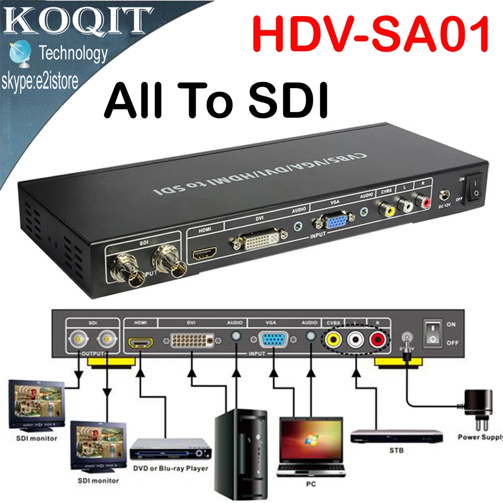 

ALL to SDI Scaler Converter Composite VGA,DVI,AV,HDMI signals to HD video 2 Port 3G SDI formats Splitter Repeater Extended 100m