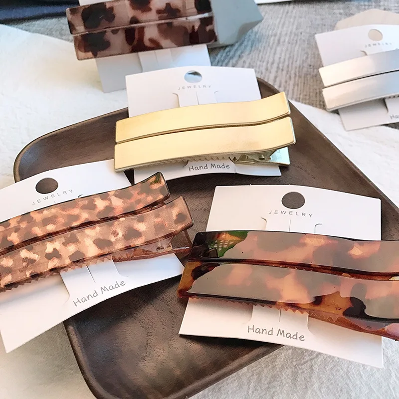 

2Pcs/Set Women Acetic Acid Hair Clips Hairpins Geometric Leopard Print Barrettes Girls Hairgrips Hair Accessories Acrylic